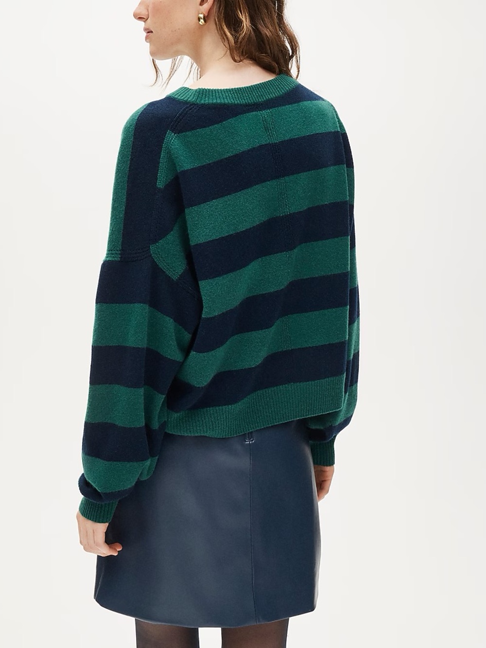 J.Crew Cashmere blouson-sleeve sweater in stripe CR214 - Picture 2 of 10